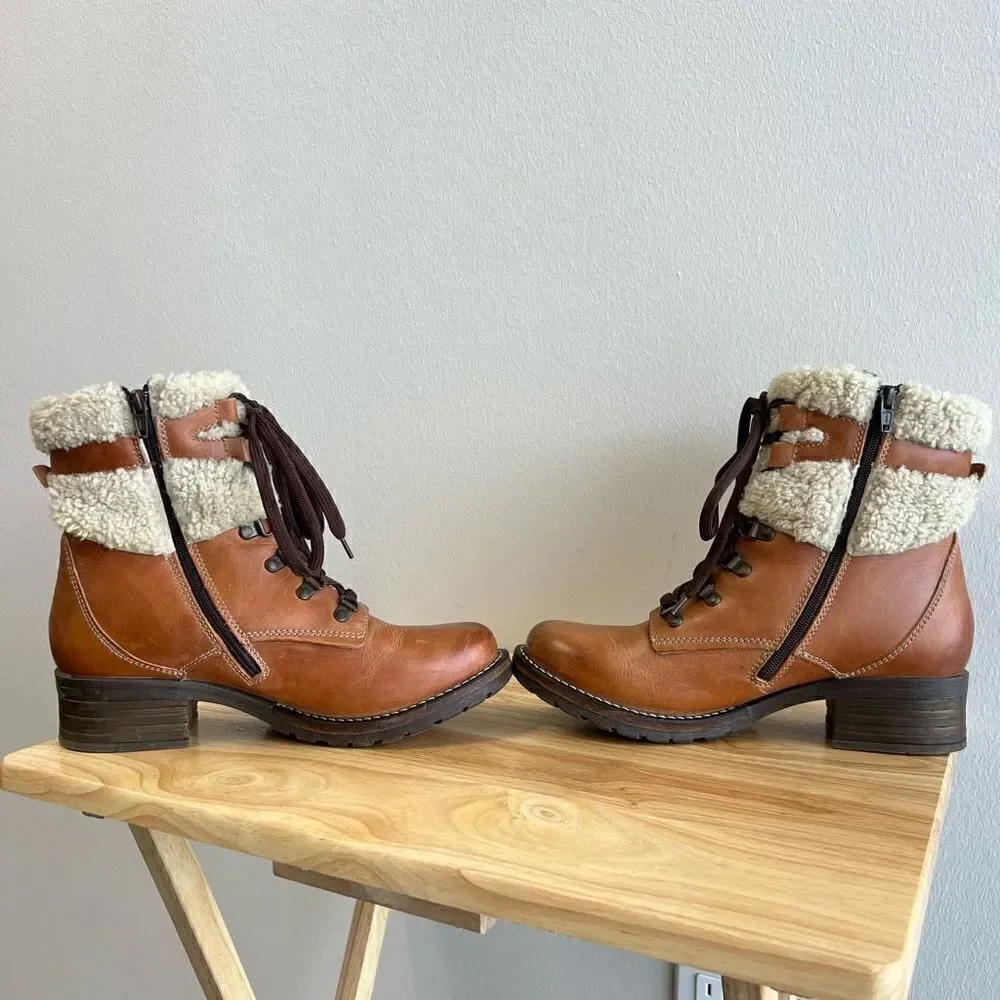 Dromedaris Leather Lace Up Ankle Boots- Kara Shearling Women’s EU 41 US 11